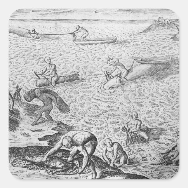 American Indian method of whaling, from an account Square Sticker (Front)