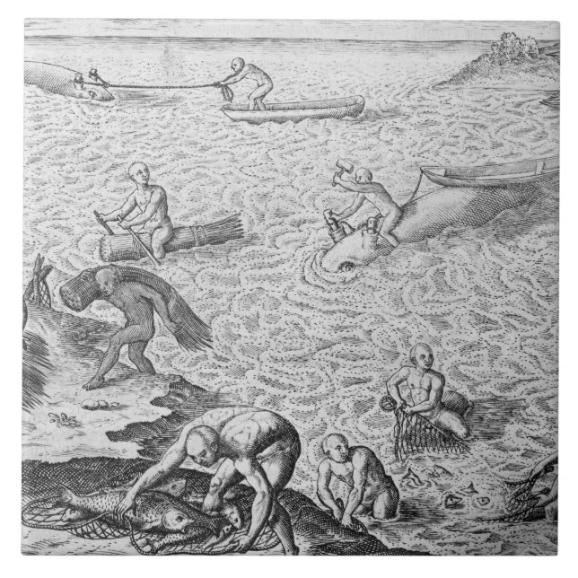 American Indian method of whaling, from an account Tile (Front)