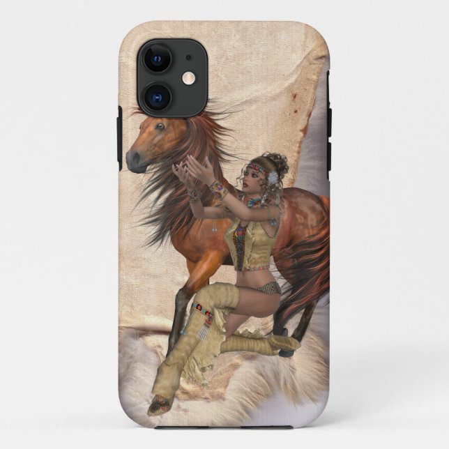 American Indian Princess and Horse Case-Mate iPhone Case (Back)