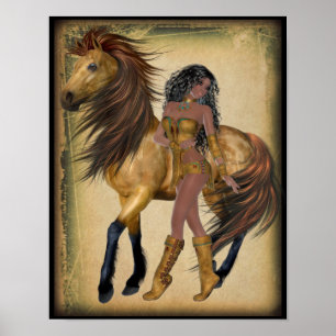 American Indian Princess and Horse Poster