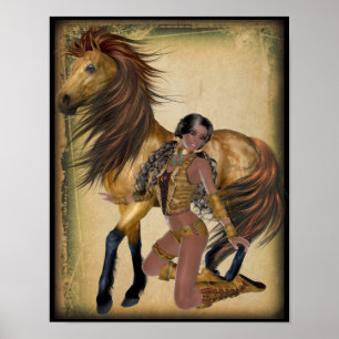 American Indian Princess and Horse Poster