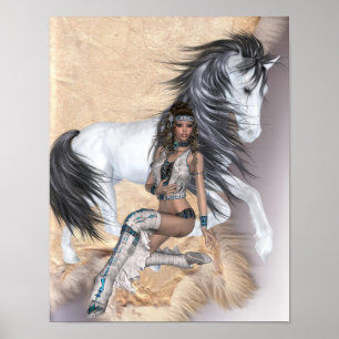 American Indian Princess and Horse Poster