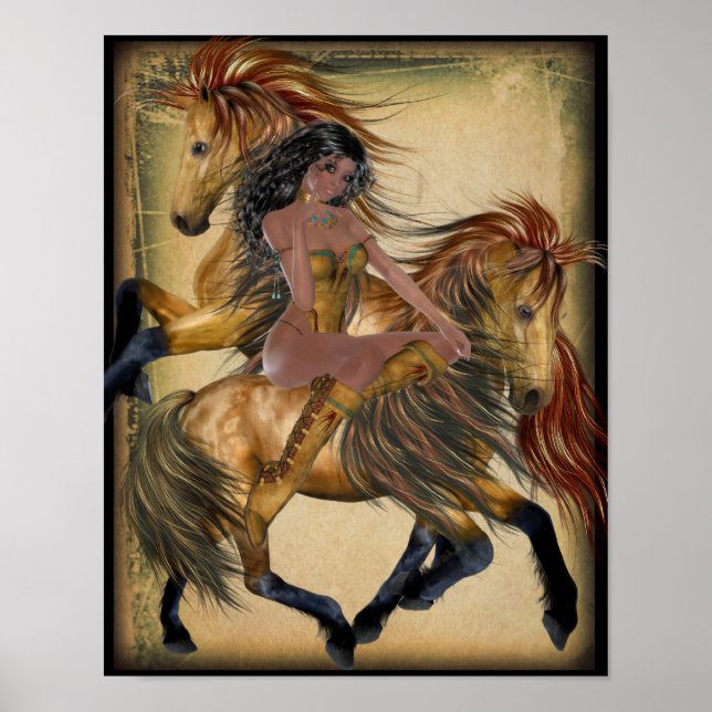 American Indian Princess and Horses Poster (Front)