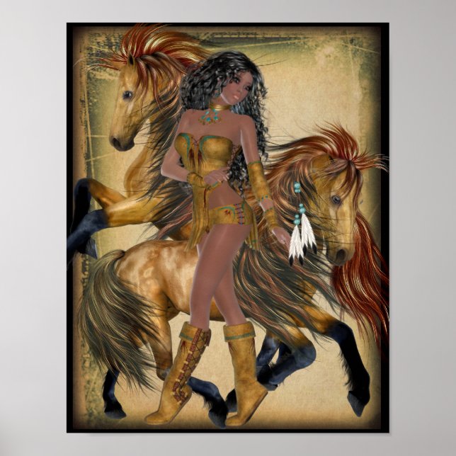 American Indian Princess and Horses Poster (Front)