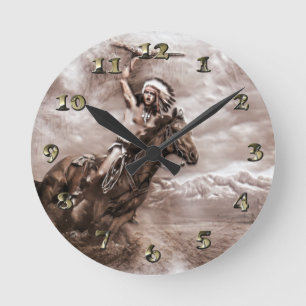 American Indian Riding Horse Round Clock