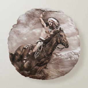 American Indian Riding Horse Round Cushion