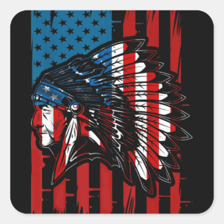 American Indian Roots US Flag Indigenous Native Am Square Sticker