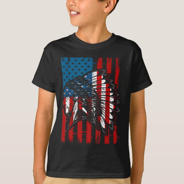 American Indian Roots US Flag Indigenous Native Am T-Shirt (Front)