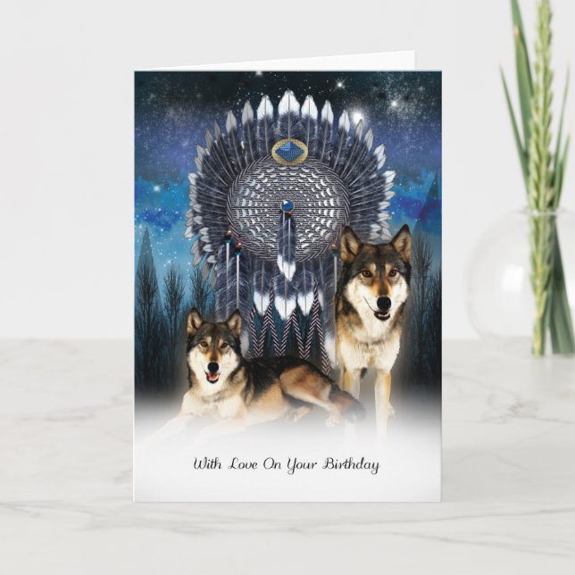 American Indian Style Wolf Birthday Card (Front)