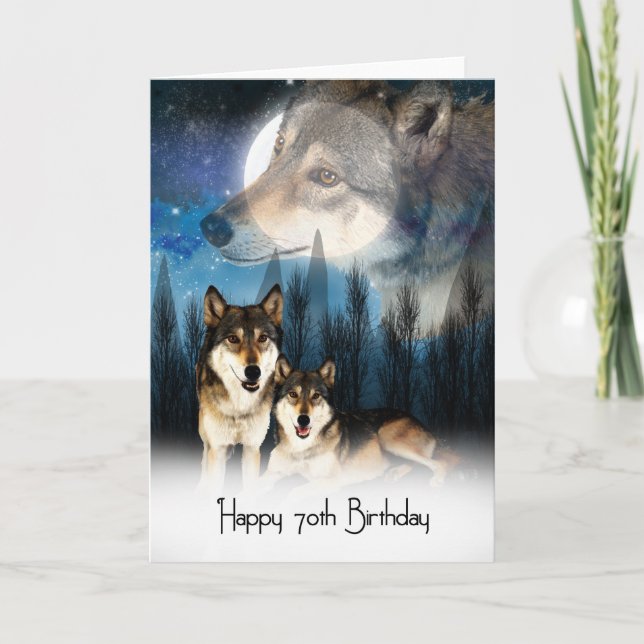 American Indian Style Wolf Birthday Card 70th (Front)