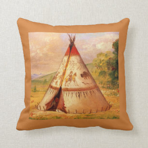 American Indian Teepee, and Scenery, Catlin Cushion