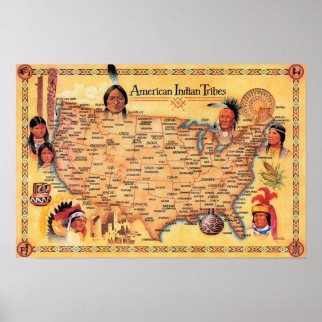 American Indians Tribe Map Poster (Front)