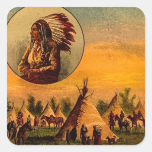 American Indians Vintage Magic Lantern Slide Square Sticker