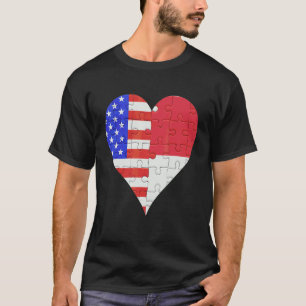 American Indonesian Flag Heart T-Shirt