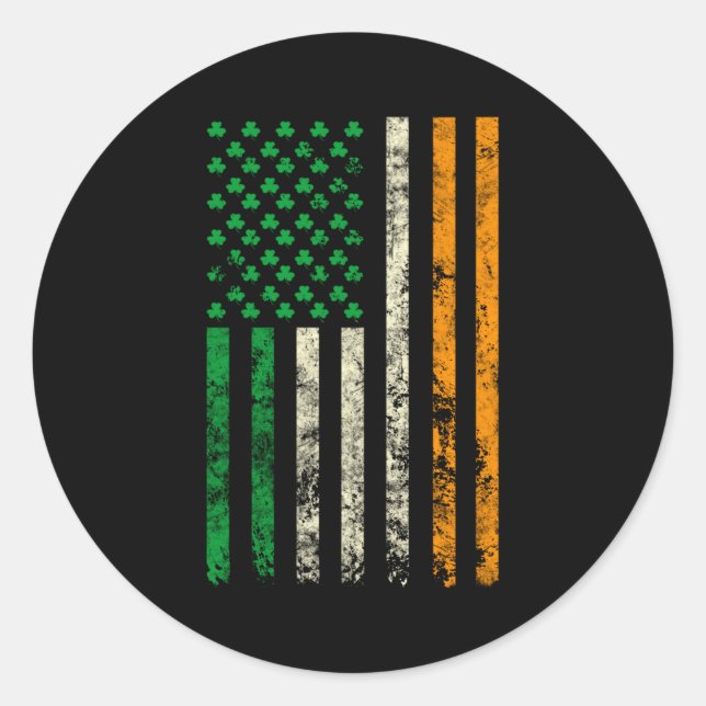American Ireland Flag Shamrock Irish Patricks Day  Classic Round Sticker (Front)