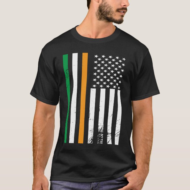 American Irish Flag Shamrock St Patrick's Day Luck T-Shirt (Front)