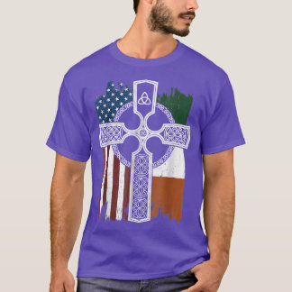 American Irish Flag With Celtic Cross St Patricks  T-Shirt