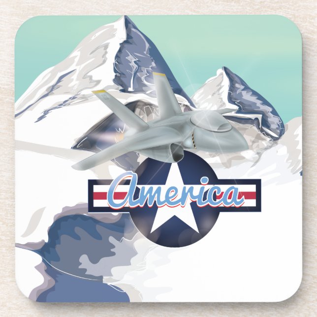 American Jet Plane Flying over Rocky Mountains Coaster (Front)