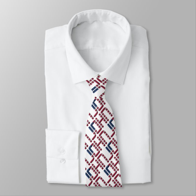 American John USA Name Stars and Stripes Pattern Tie (Tied)