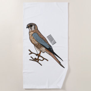 American kestrel bird cartoon illustration  beach towel