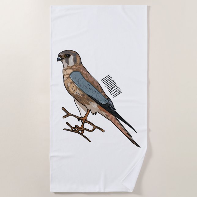 American kestrel bird cartoon illustration  beach towel (Front)