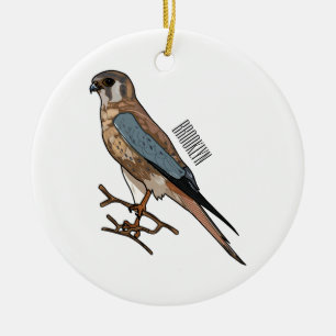 American kestrel bird cartoon illustration ceramic ornament