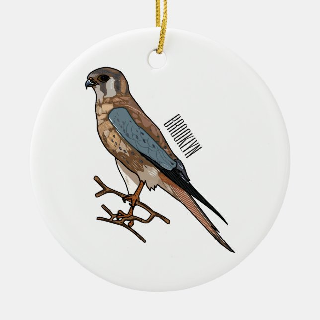 American kestrel bird cartoon illustration  ceramic ornament (Front)