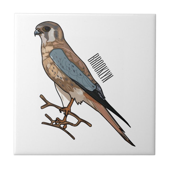 American kestrel bird cartoon illustration  ceramic tile (Front)