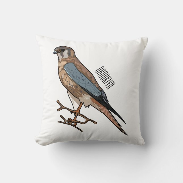 American kestrel bird cartoon illustration  cushion (Front)