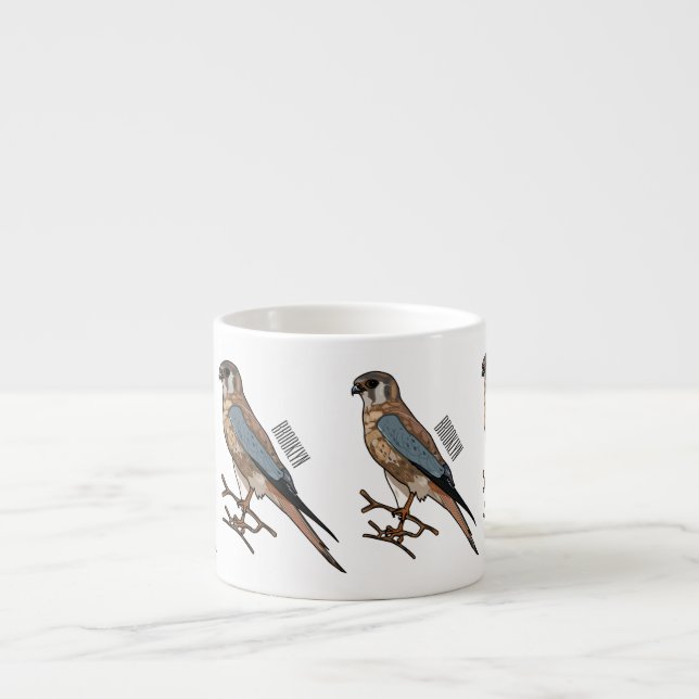 American kestrel bird cartoon illustration  espresso cup (Front)