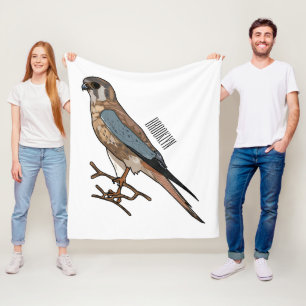 American kestrel bird cartoon illustration fleece blanket