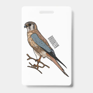 American kestrel bird cartoon illustration ID badge