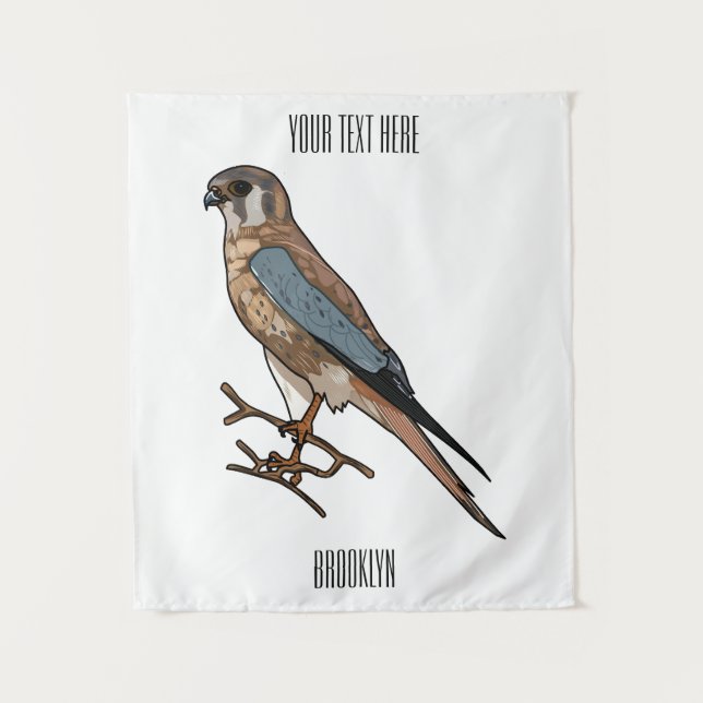 American kestrel bird cartoon illustration  tapestry (Front)