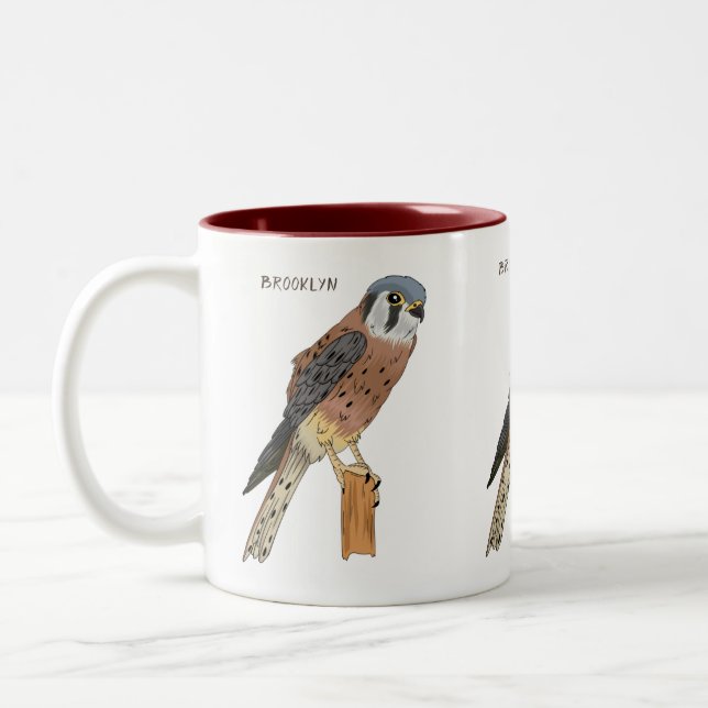 American Kestrel bird illustration Two-Tone Coffee Mug (Left)