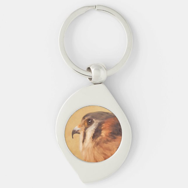 American Kestrel Painting - Original Bird Art Key Ring (Front)