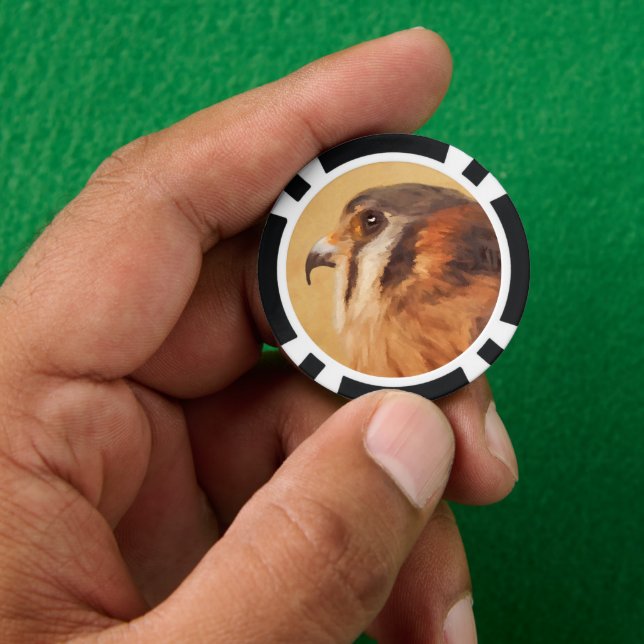 American Kestrel Painting - Original Bird Art Poker Chips (Hand)