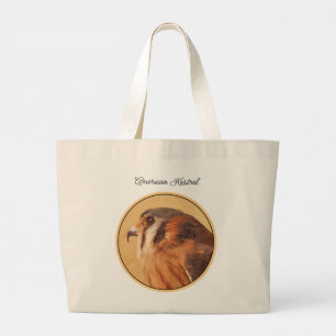 American Kestrel Painting Original Wild Bird Art Large Tote Bag