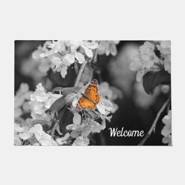 American Lady Butterfly On Blossom Door Mat (Front)