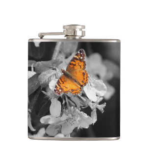 American Lady Butterfly On Blossom Drink Flask