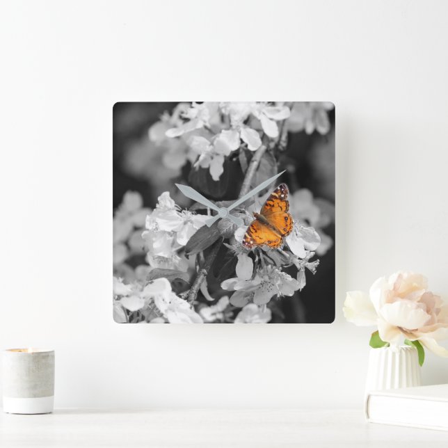 American Lady Butterfly On Blossom Wall Clock (Home)
