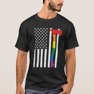 American LGBT Firefighter Flag US Rainbow Axe USA T-Shirt