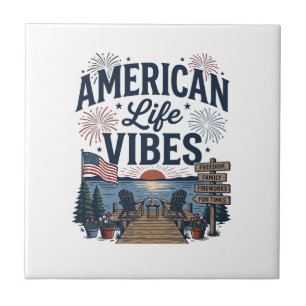 American Life Vibes Patriotic Lake Vector Shirt_1 Ceramic Tile