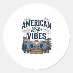 American Life Vibes Patriotic Lake Vector Shirt_1 Classic Round Sticker
