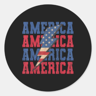 American Lightning Bolt Patriotic Usa Flag Happy 4 Classic Round Sticker