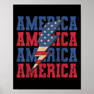 American Lightning Bolt Patriotic Usa Flag Happy 4 Poster