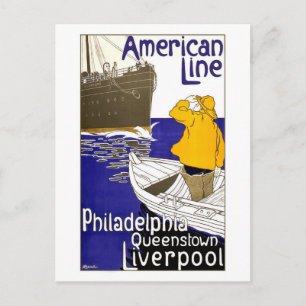 American Line Travel Poster Design Postcard