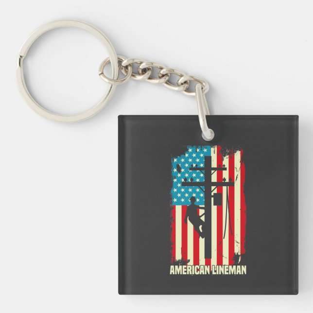  American Lineman Flag Electric Cable Patriot    Key Ring (Front)