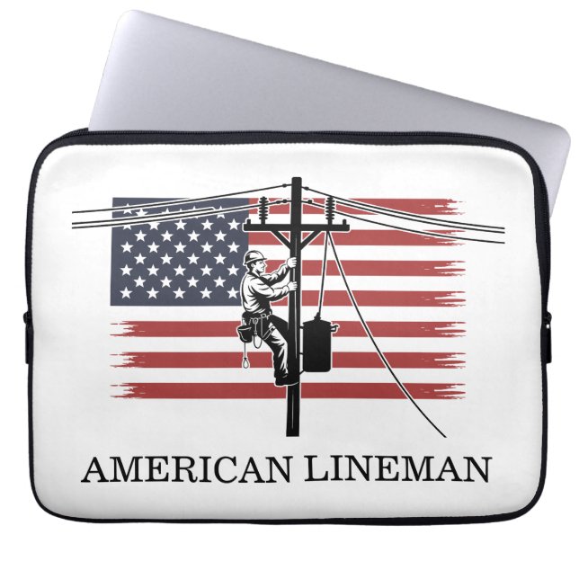 American Lineman Flag Utility Worker Gift Idea Laptop Sleeve (Front)