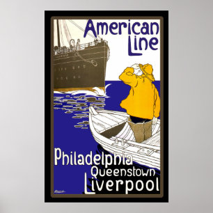 American Lines Sailor in Boat Meeting Liner Poster