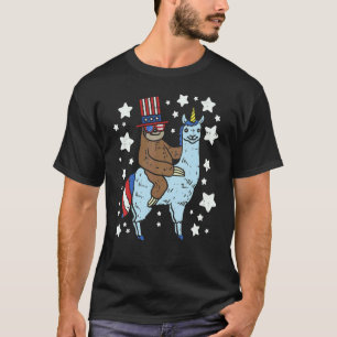 American Llama Sloth Usa Llamacorn Animal 4th Of T-Shirt